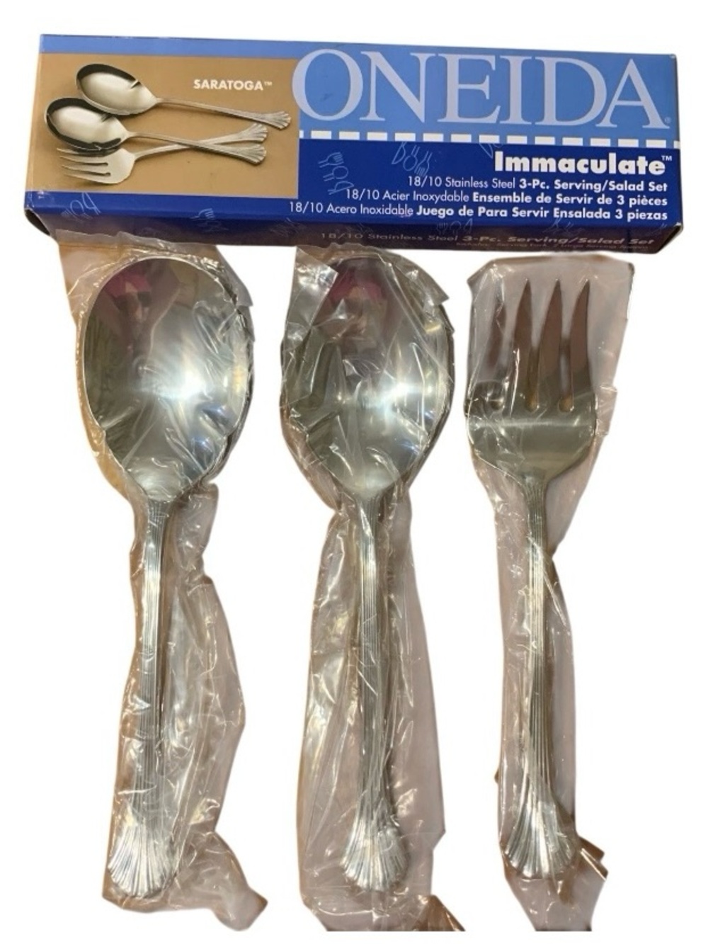 3 pc set Oneida SARATOGA Flatware Casserole Spoons & Cold Meat Serving Fork NEW